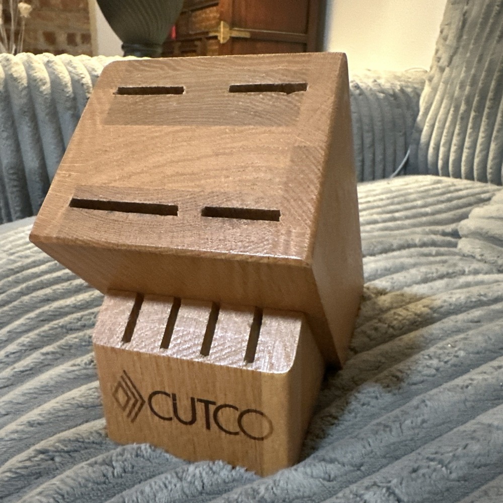 CUTCO 8 Slot Solid Wood Honey Oak Knife Block Holder Made in‎ USA Vtg